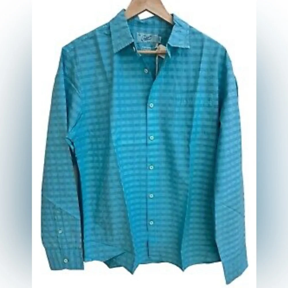 Grayers Eton Dobby Gingham Long Sleeve Shirt Aquarelle Medium NWT